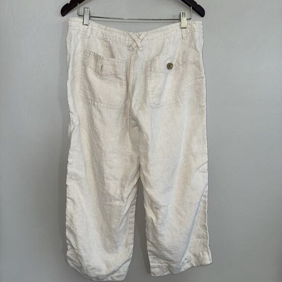 Lizwear By Liz Claiborne 100% Linen Cropped Pants Sz 12 Beige Cream Pockets - Picture 3 of 7